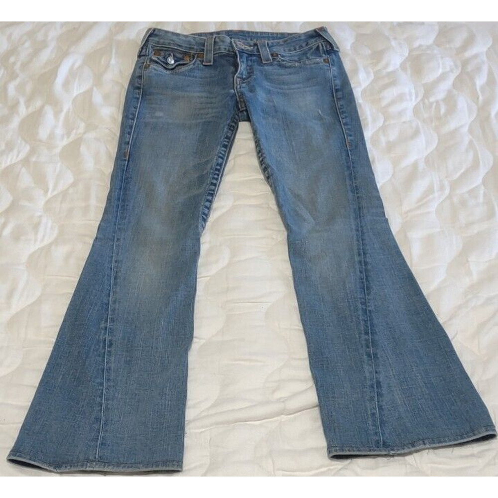 True Religion Jeans Women's Sz 29 x 30 Joey Flare Medium Wash Blue Denim Stretch